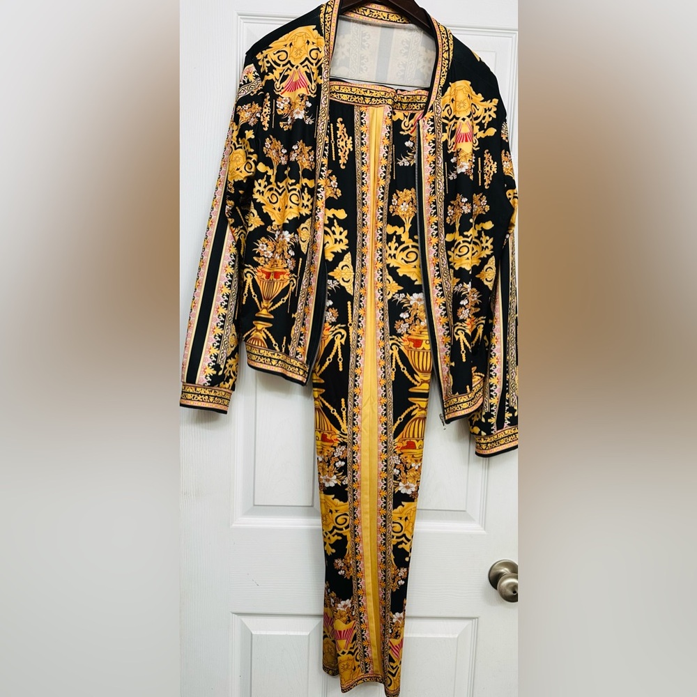 Baroque Style Black and Gold Jacket and Pantsuit